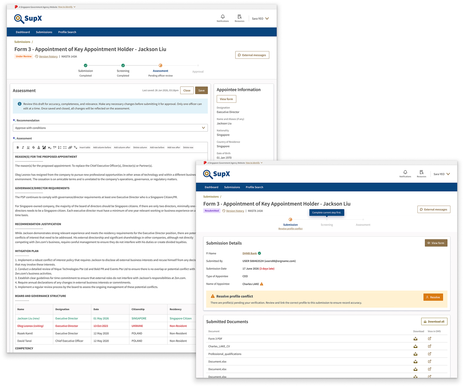 SupervisoryX assessment screens